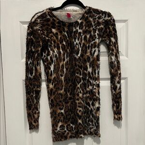 Leopard Print Fuzzy Sweater Dress